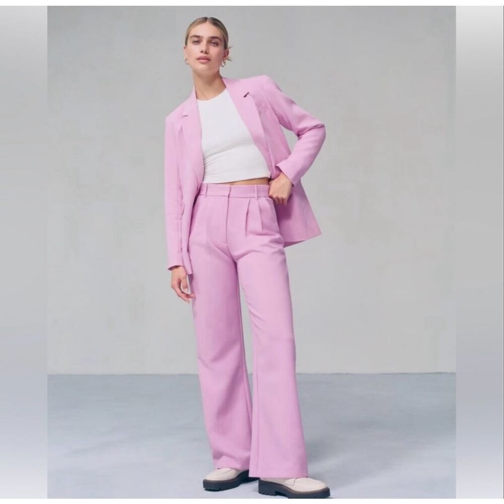 Abercrombie Sloane Pink Wide Leg Trousers High Rise Tailored Pants NWT